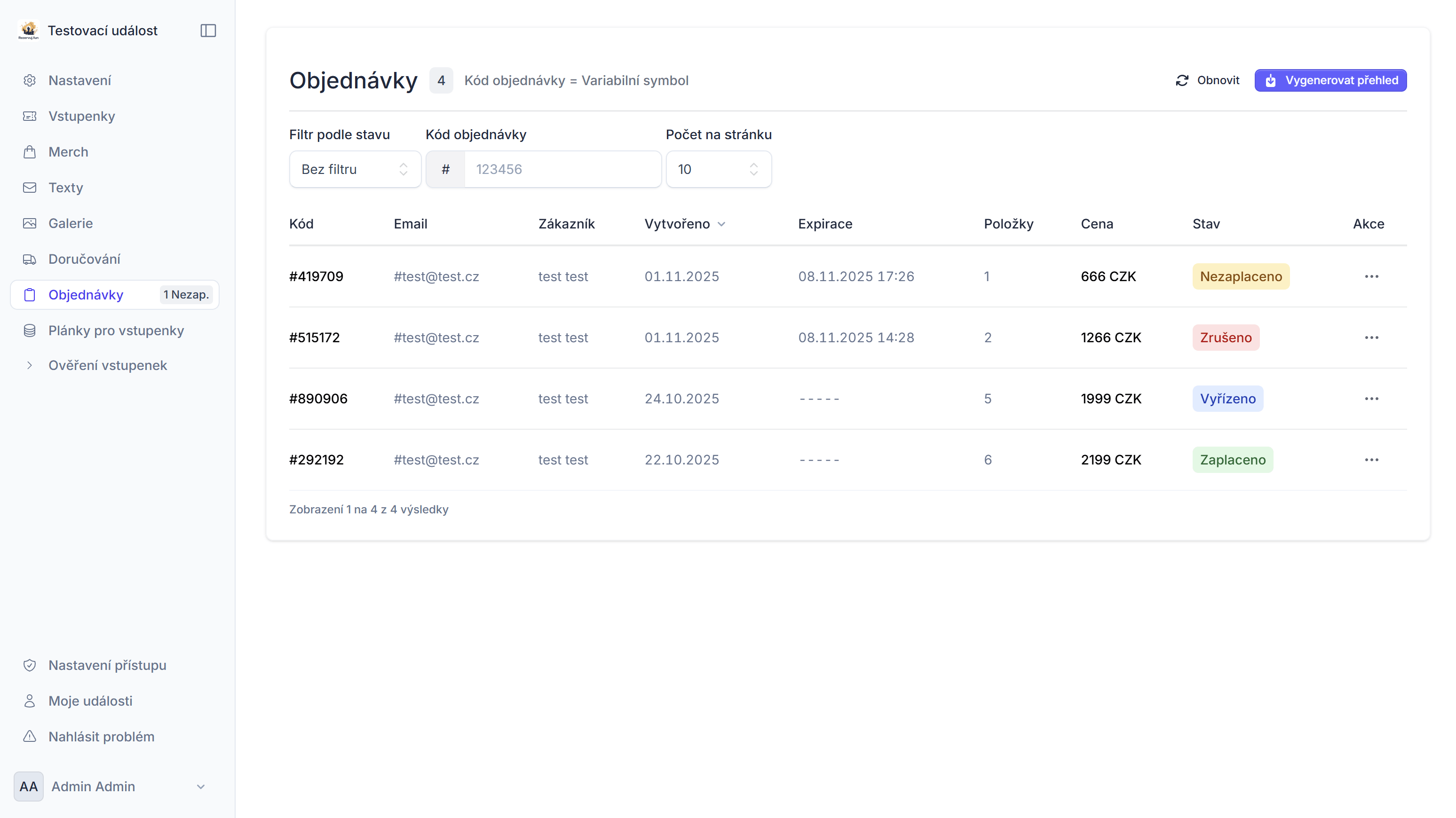 Ukázka vstupenky a QR kódu